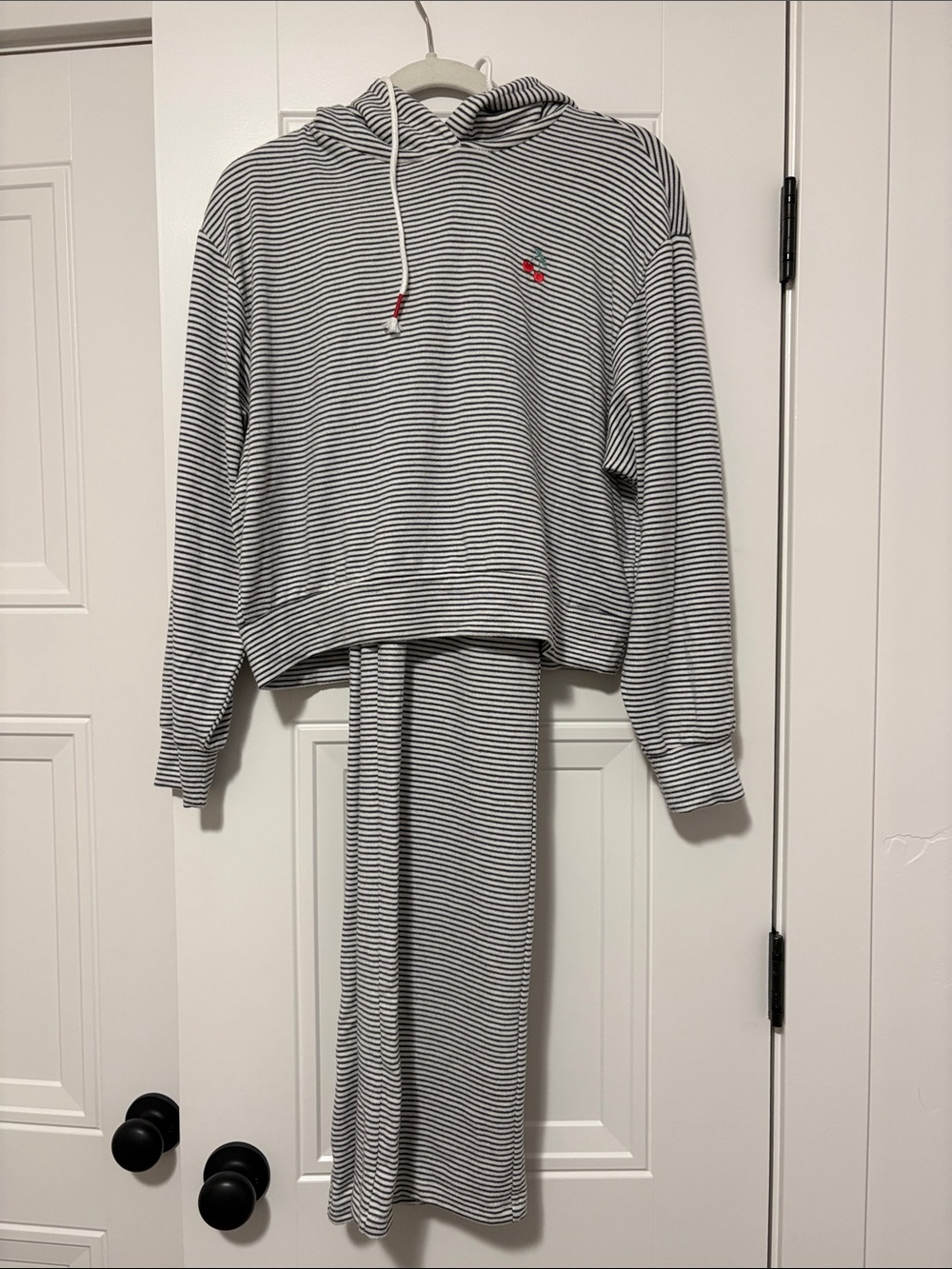 PJ Salvage Striped Hooded Loungewear Set with Red Heart Accent
